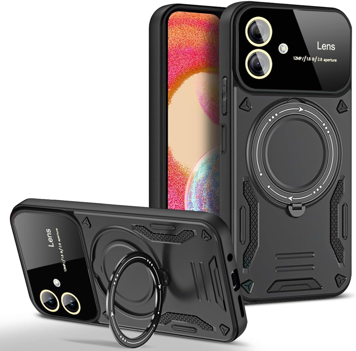 JIAFEI Case For Motorola Moto G54 5G, Dual Layer Anti-Scratch Shockproof Hard TPU PU Cover, With Slide Camera Cover, With Ring Kickstand, Green