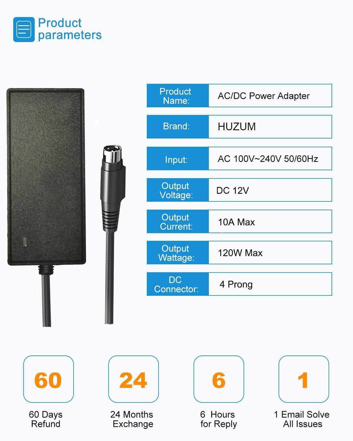 4-Pin 12V 10A Power Adapter for Synology NAS DiskStation DS1520+ DS1522+ DS916+ DS918+ DS920+ DS923+ DS723+ DS420+ DS423+ DS620slim DS720+ DS418 DS718+ DS1019+ for synology diskstation Charger