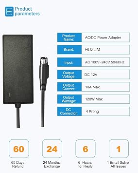 HUZUM 4-Pin 12V 10A Power Adapter for Synology NAS DiskStation DS1520+ DS1522+ DS916+ DS918+ DS920+ DS923+ DS723+ DS420+ DS423+ DS620slim DS720+ DS418 DS718+ DS1019+ for synology diskstation Charger