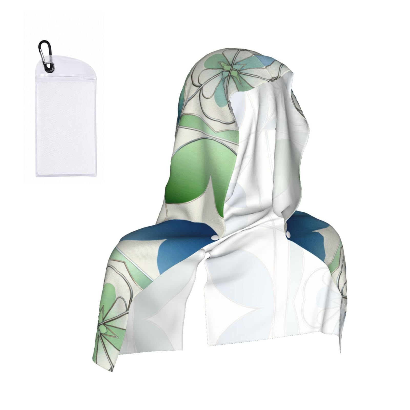 CNTDBU Leaf Geometric Pattern Cooling Towel Hooded-Instant Chill Neck Cover for Sports, UV Cooling Rag for Running Gym