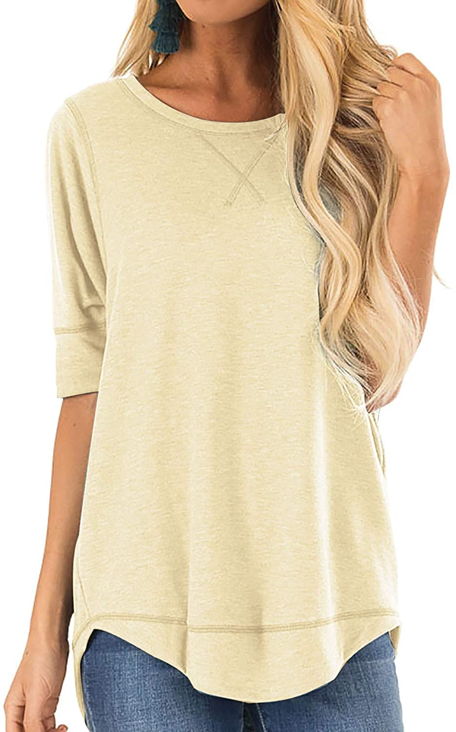 T Shirts for Womens Loose Fit Short Sleeve Casual Tops Cotton Ladies Tshirts Pullover Tees Crew Neck Side Split Tops