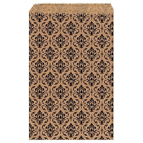 MOOCA 200 Pcs Damask Paper Gift Bags Bulk, Small Business Bags, Small Jewelry Bags, Candy Bags, Popcorn Bags, Cookie Bags, Treat Bags, Bags for Packaging, 4 W x 6 H in, Brown with Black Damask Cover
