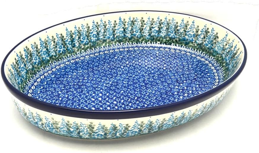Polish Pottery Baker - Oval - Large - Virginia Blue Bells