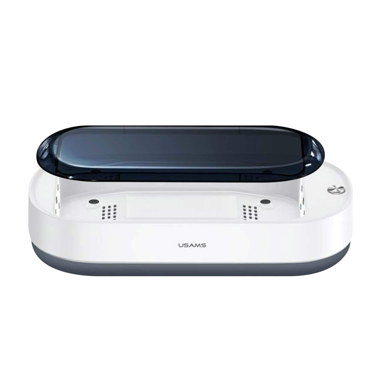 USAMS Stérilisateur UV Smartphone Désinfectant UV 2 en 1 avec Chargeur sans-Fil Intégré Élimine 99,9% des Bactéries en 5 Minutes - Blanc