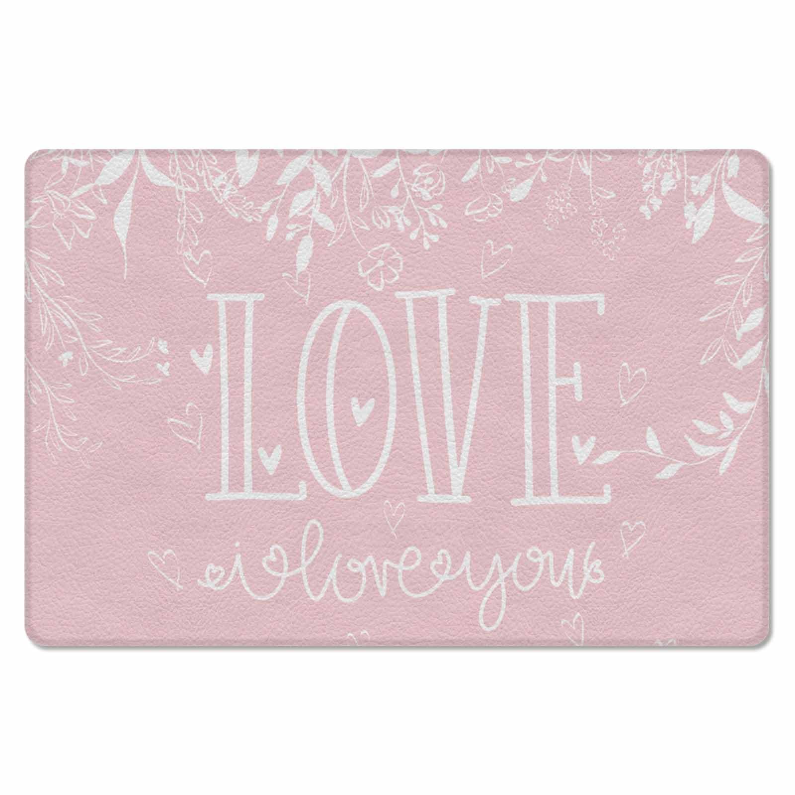 Valentine's Kitchen Bath Door Mat Cushioned Runner Rug,Washable Welcome Floor Sink Antifatigue Mat,Waterproof & Non-Slip Comfort Standing Doormat,Spring Flower Leaves Pink Love Heart 18