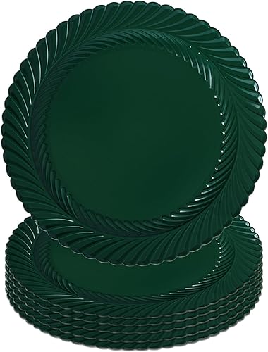 Gifturbo 6 platos de carga redondos verdes, cargador de platos de arrecife para plato de cena, cargadores de Navidad de plástico de 13 pulgadas con