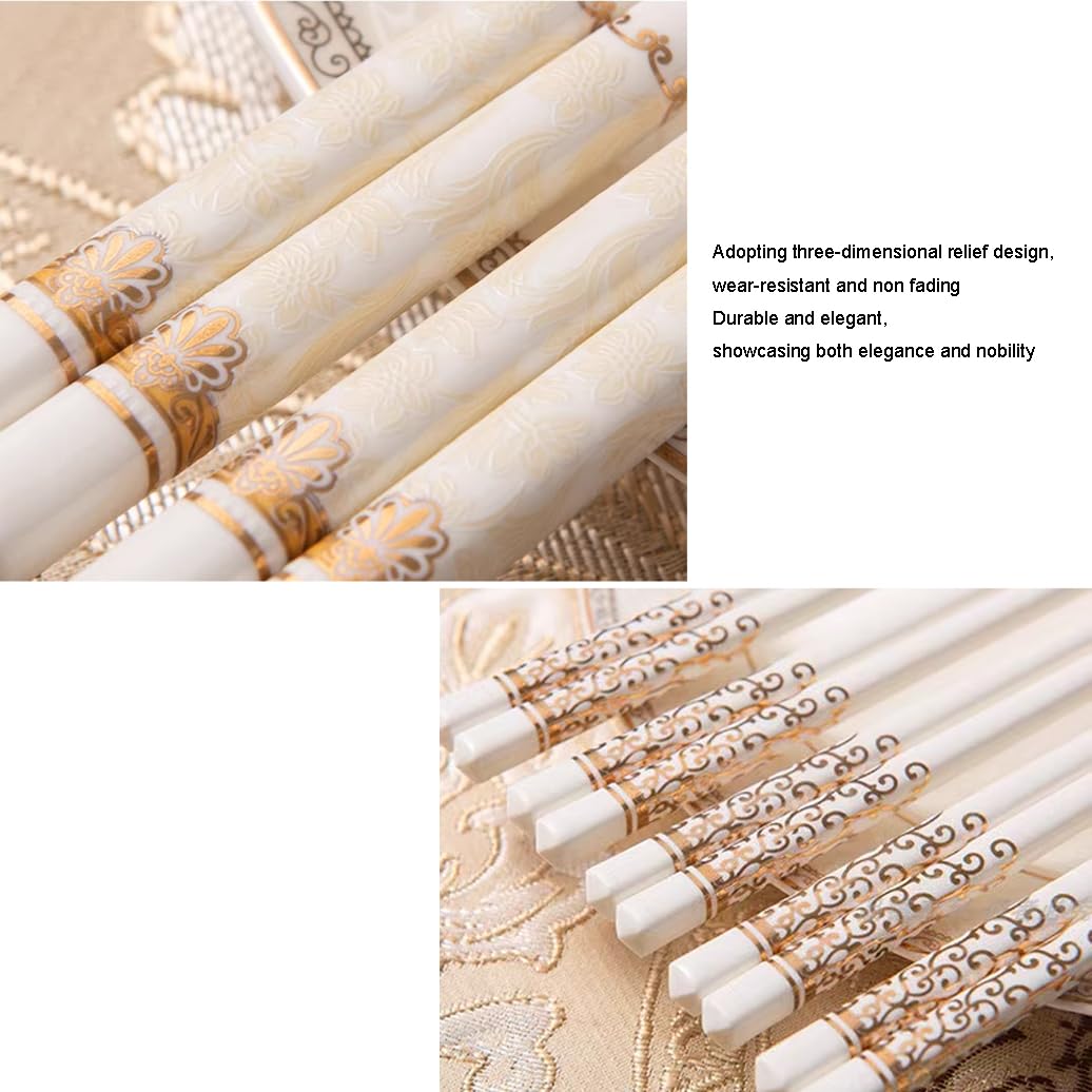 Coffret cadeau de baguettes en porcelaine chinoise, 10 paires de baguettes réutilisables lavables au lave-vaisselle, coffret cadeau avec étui, baguettes en céramique osseuse de haute qualité avec