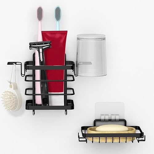 TONLEA Soporte para jabón, soporte de pared para cepillo de dientes para baño, organizador de cepillos de dientes de acero inoxidable para pasta de