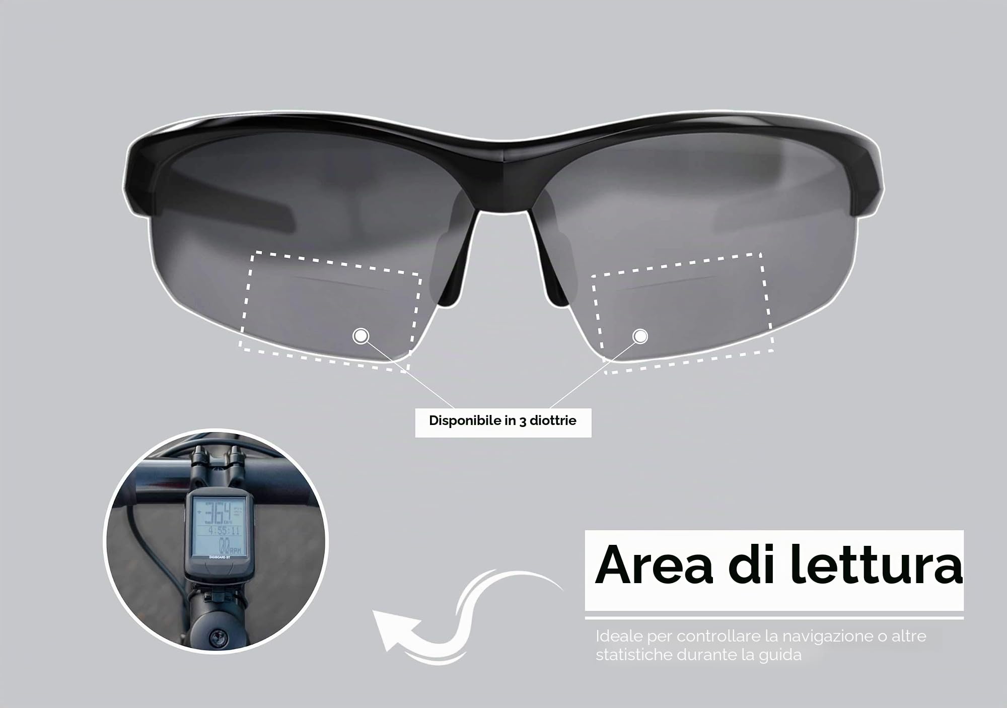 BBB Cycling - Occhiali da Bici Impress Reader - Lenti da Finestra per la Lettura - Ponte nasale Regolabile - Accessori per Bici - Leggero - Nero Lucido BSG-59