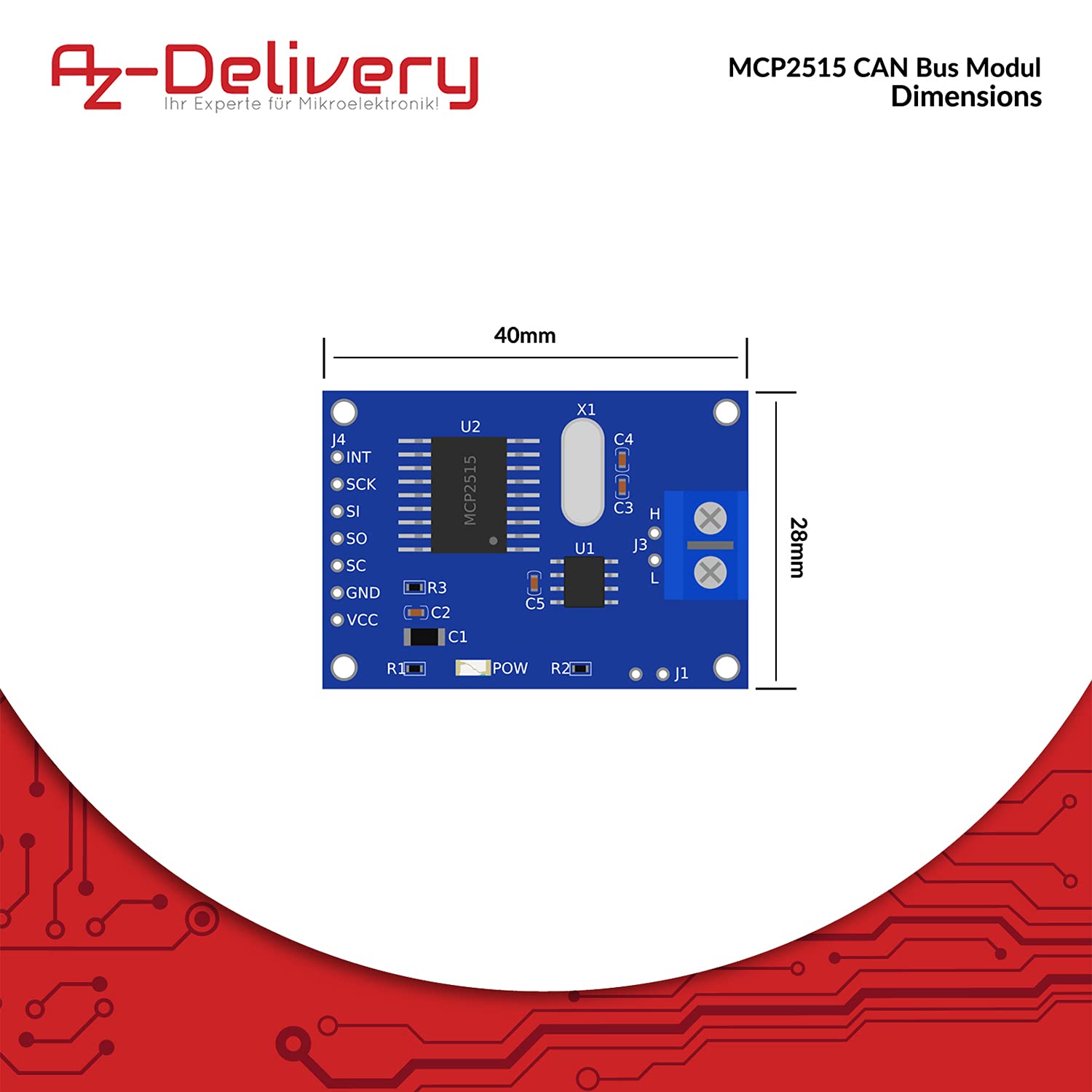 AZDelivery Modulo MCP2515 CAN Bus Shield SPI compatibile con Arduino incluso un E-Book!