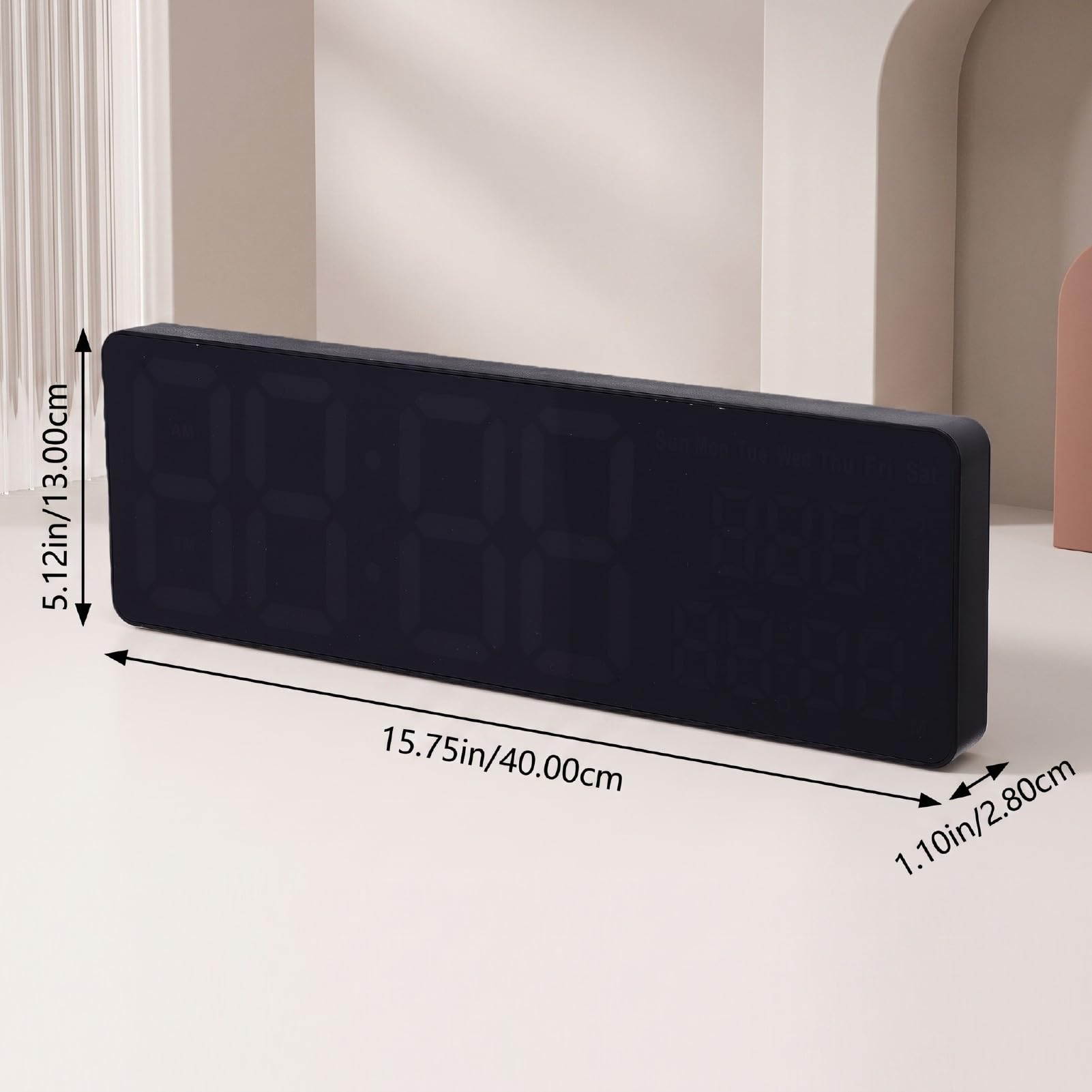 Reloj de Pared Digital LED Multifuncional con Batería de Respaldo, Cronómetro con Alarma de Brillo Regulable para Oficina en Casa, 40x13x2,8 Cm