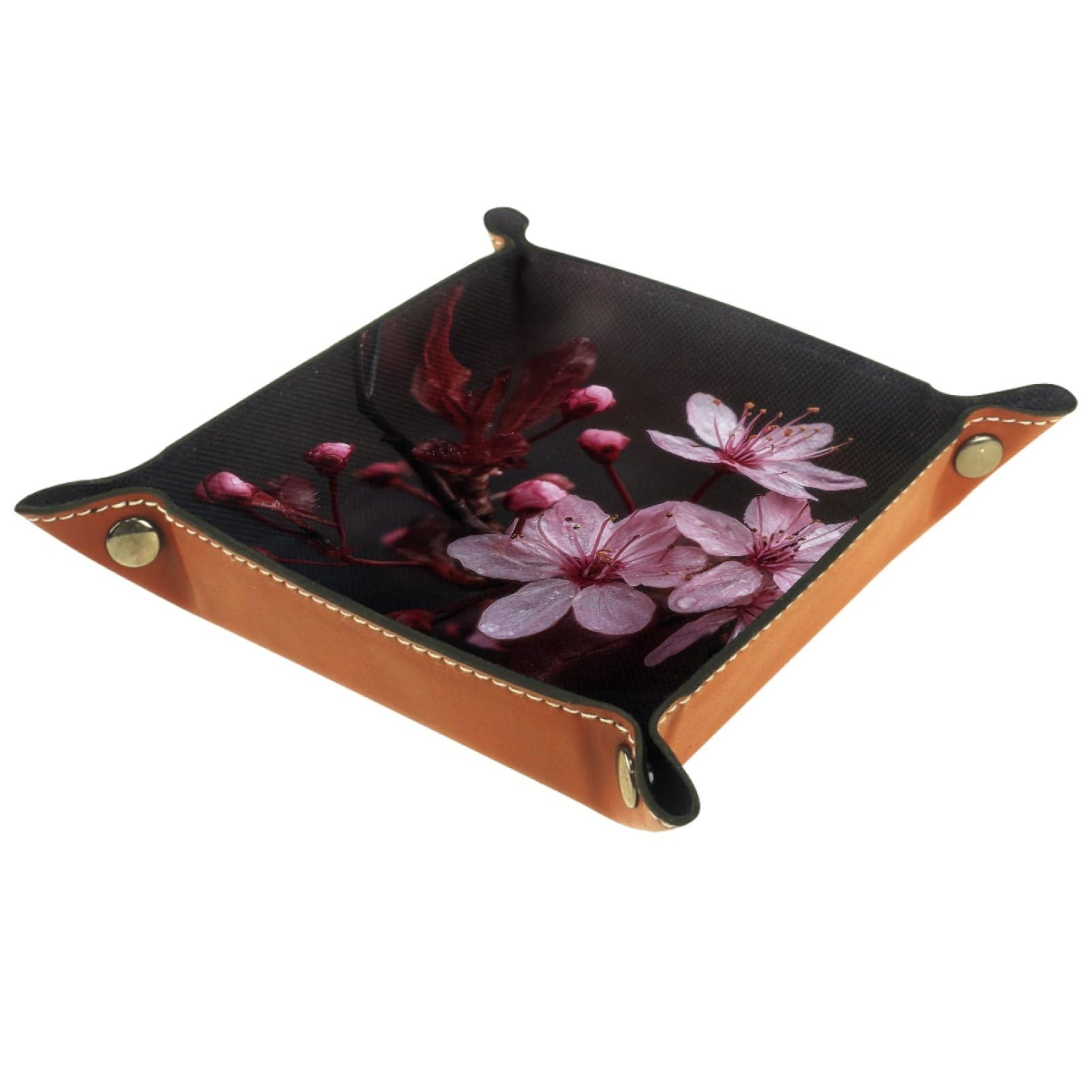 VAPOKF Peach Blossom Dice Trays Quadrilateral Dice Folding Tray Microfiber Leather Holder for Table Games RPG DND, 20.5 × 20.5 cm