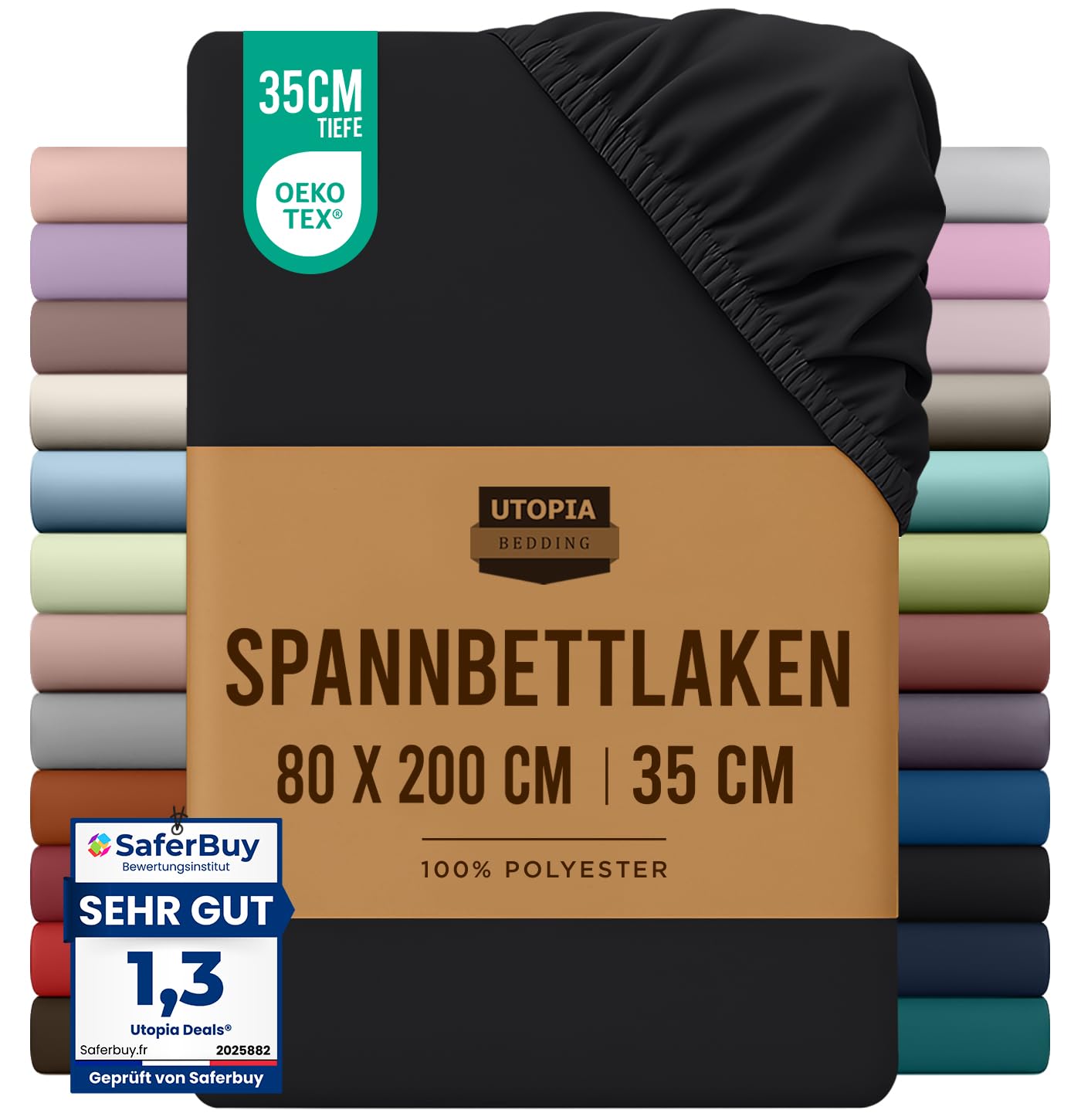 Utopia Bedding - Spannbettlaken 80x200cm - Schwarz - Oeko-Tex Zertifiziertes Gebürstete Mikrofaser Spannbetttuch - 35 cm Tiefe Tasche