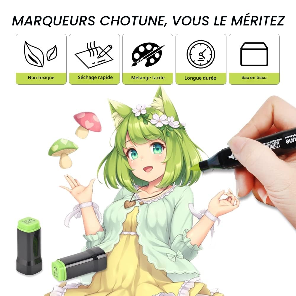 CHOTUNE 120 Couleurs Marqueurs, Coffret de Marqueurs à Pointe Souple, Stylos Marqueur À Pointe Douce Avec Sac et Base Noirs