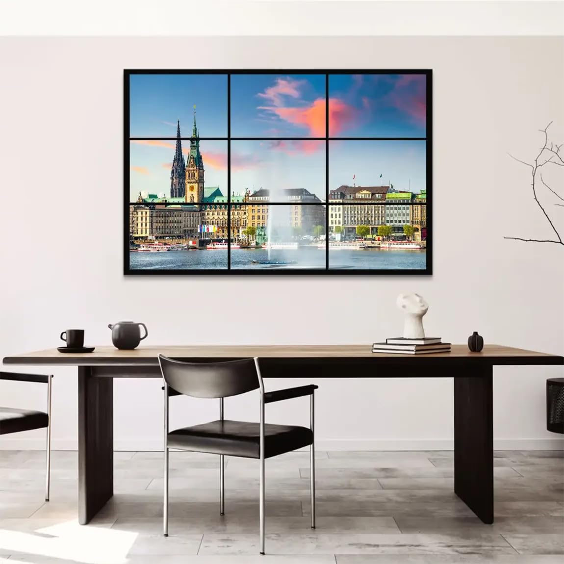 Kunstgestalten24 | Sunset View Hamburg Leinwand Bild mit Echtholz-Keilrahmen | Wandbild Kunstdruck | Wohnzimmer Bild Modern Art Kunst | 120x80x4cm