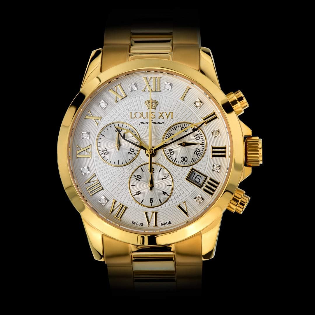 LOUIS XVI - Orologio da polso da donna Athos Pour Femme con cinturino in acciaio oro bianco e diamanti veri, analogico, al quarzo, in acciaio inox 515 LOUIS XVI - Orologio da polso da donna Athos Pour Femme con cinturino in acciaio oro bianco e diamanti veri, analogico, al quarzo, in acciaio inox 515