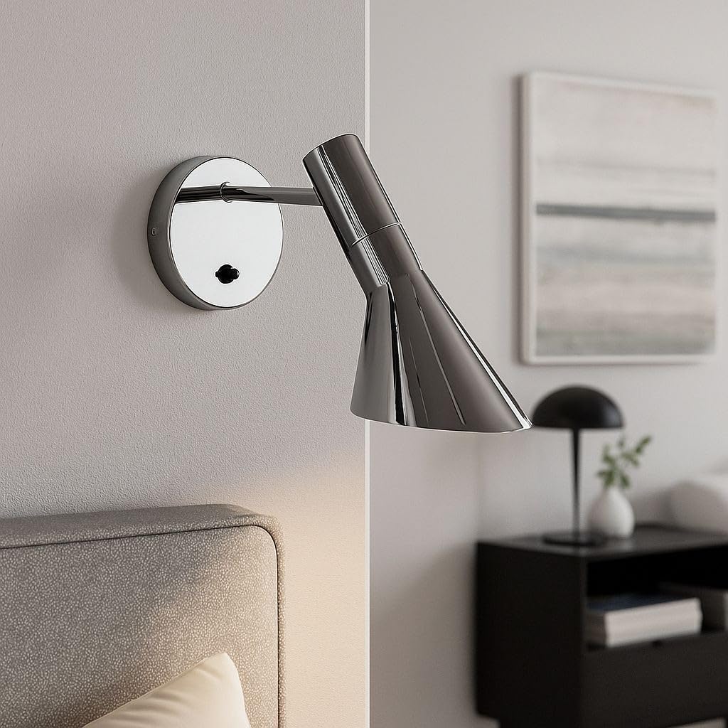 BARCELONA LED Applique Murale Design Melisa en Aluminium Chrome, Lampe Murale Vintage Abat-jour Réglable, E27 avec Interrupteur Intégré, Idéal pour Tête de Lit, Chambre, Salon et Couloir