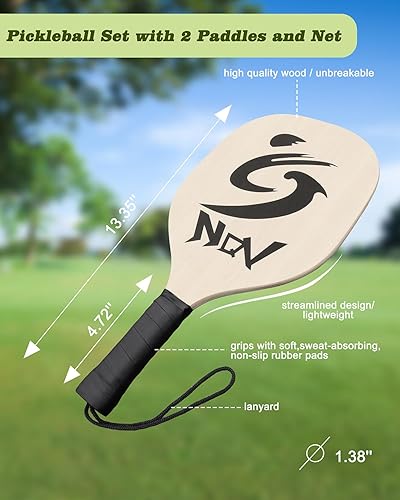 Miniatura 5 de NQV Pickleball Set with Net-10FT Half Court Size Pickleball Net+Wood Pickleball Paddles+Pickle Balls+Ball Retrievers+Pickleball Court Marking Kit,