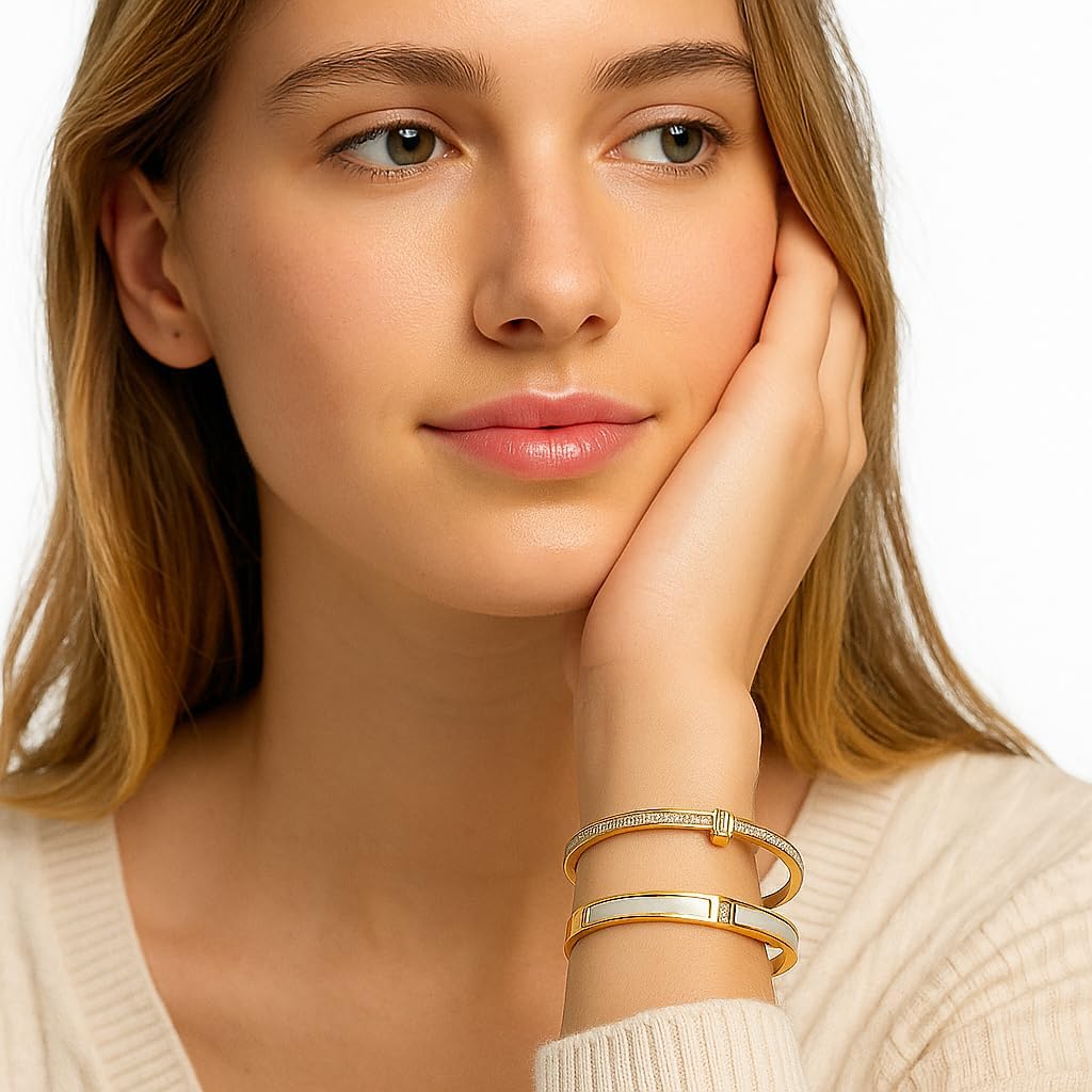 2pcs Gold Bangle Bracelets for Women, 18K Gold Plated Stacking Bracelet Set with Cubic Zirconia, Jewelry Gift - Image 7