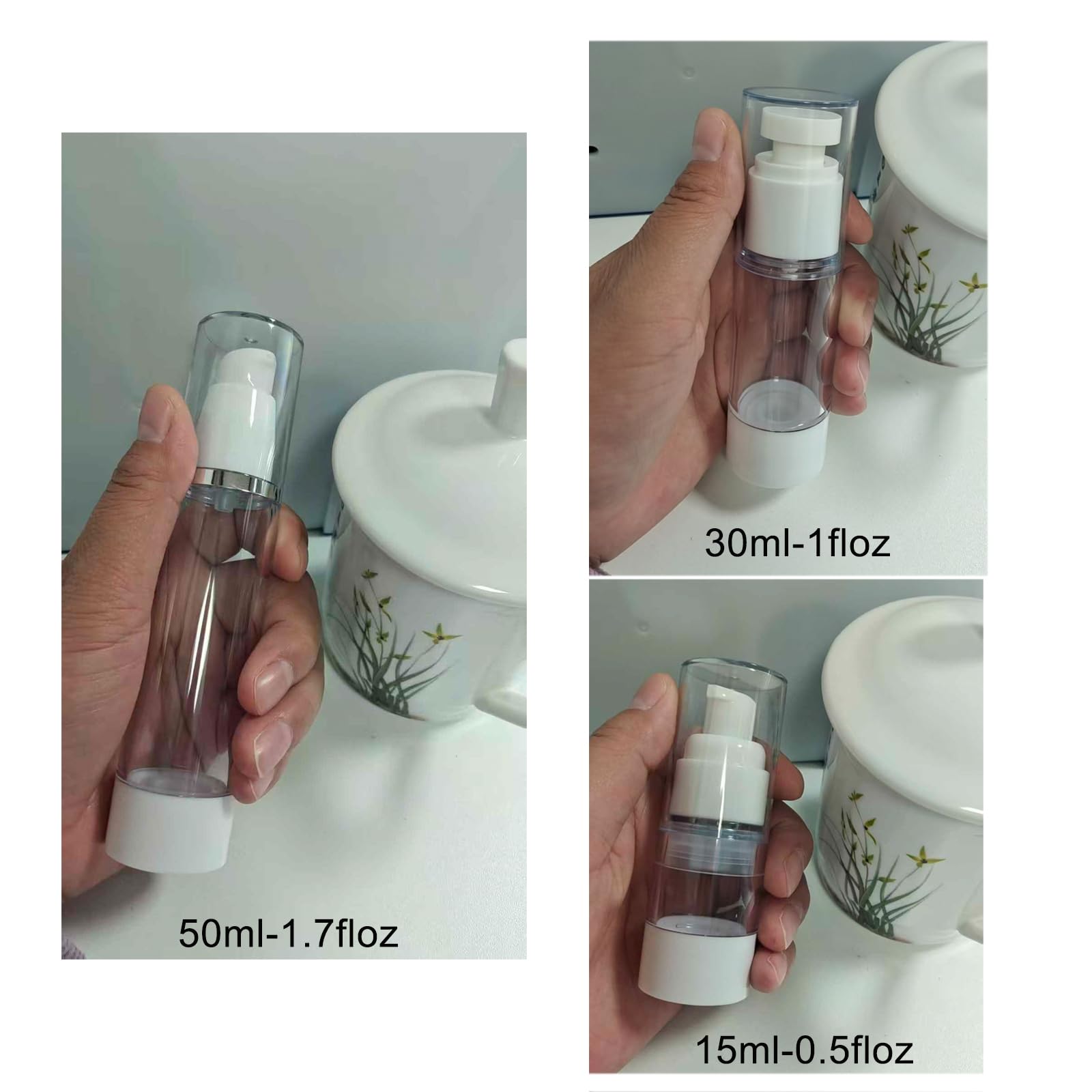 Confezione da 13 contenitori da viaggio, trasparenti, da 1,7/1/14,2 g, con pompa airless, contenitori per trucco, approvati TSA, bottiglie vuote da viaggio a prova di perdite, barattoli ricaricabili