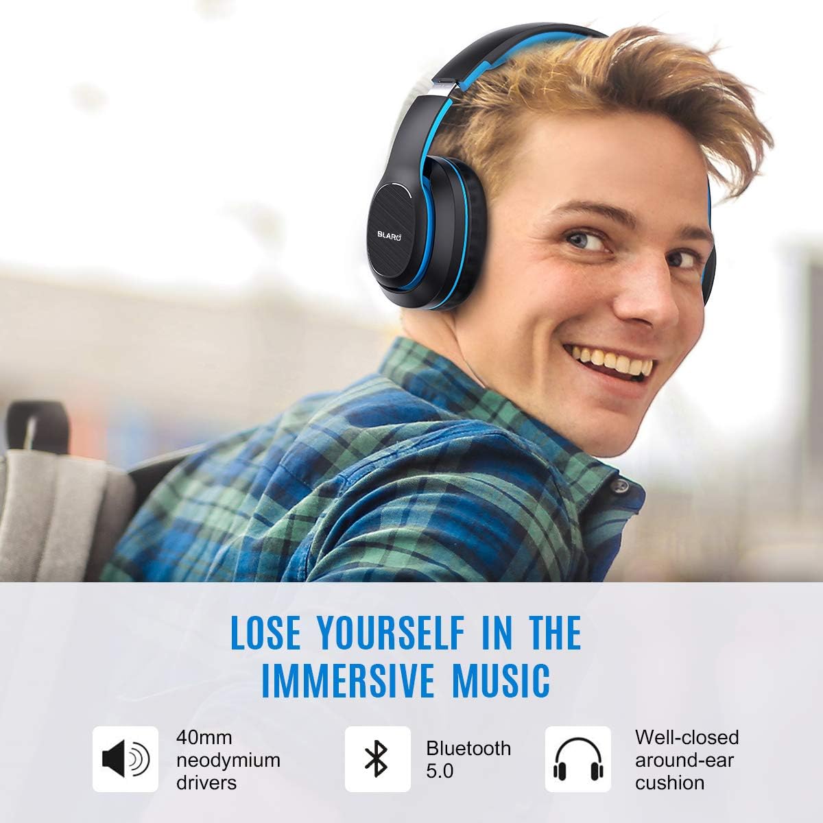 Hоttеѕt Sаlеѕ BLARO Bluetooth Headphones Over Ear, Hi-Fi Deep Bass Wireless and Wired Headsets, 72 Hours Playtime, Soft Memory Protein Earmuffs, Foldable Headphones with CVC6.0 Mic-Blue Bеѕt Prоmо BLARO Bluetooth Headphones Over Ear, Hi-Fi Deep Bass Wireless and Wired Headsets, 72 Hours Playtime, Soft Memory Protein Earmuffs, Foldable Headphones with CVC6.0 Mic-Blue