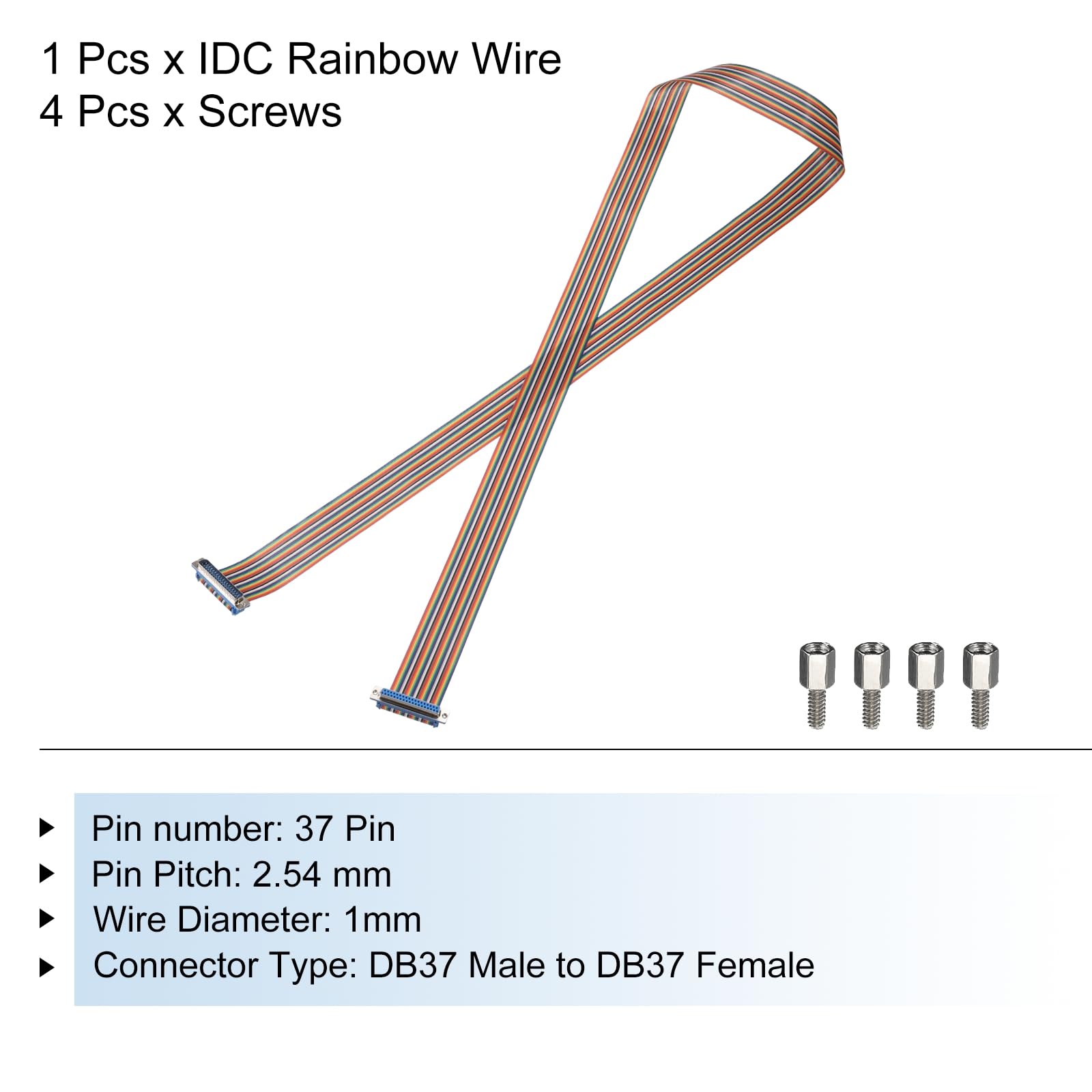 QUARKZMAN Câble Ruban Plat IDC Rainbow DB37 Mâle Vers DB37 Femelle Longueur 78.7 Pouces Pas 2.54mm Fils De Connexion Pour Projets Électroniques