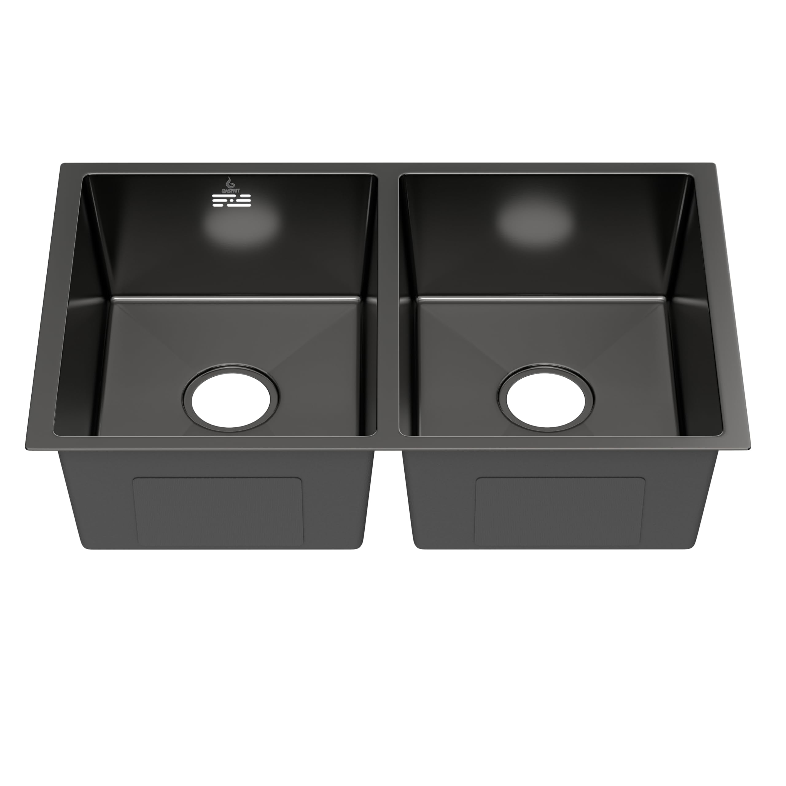 Fregadero de Cocina Doble Seno 760x470 mm, 2 Cubetas 200 mm Altura, Sobre Encimera, Desagüe Ø110 mm (Negro)