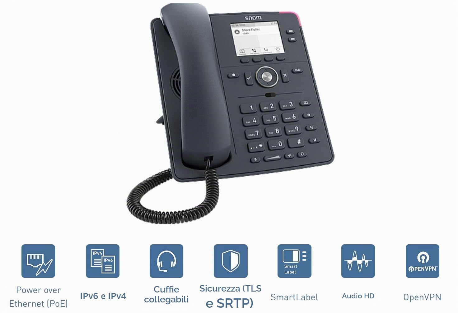 Snom D140 Telefono VoIP Fisso per Centralino Telefonico, Display TFT LCD 2,8 Scala di Grigi, 2 Account SIP, Tasti SmartLabel Programmabili, PoE Classe 1, Indicatore Notifiche 360°, Grigio Ardesia