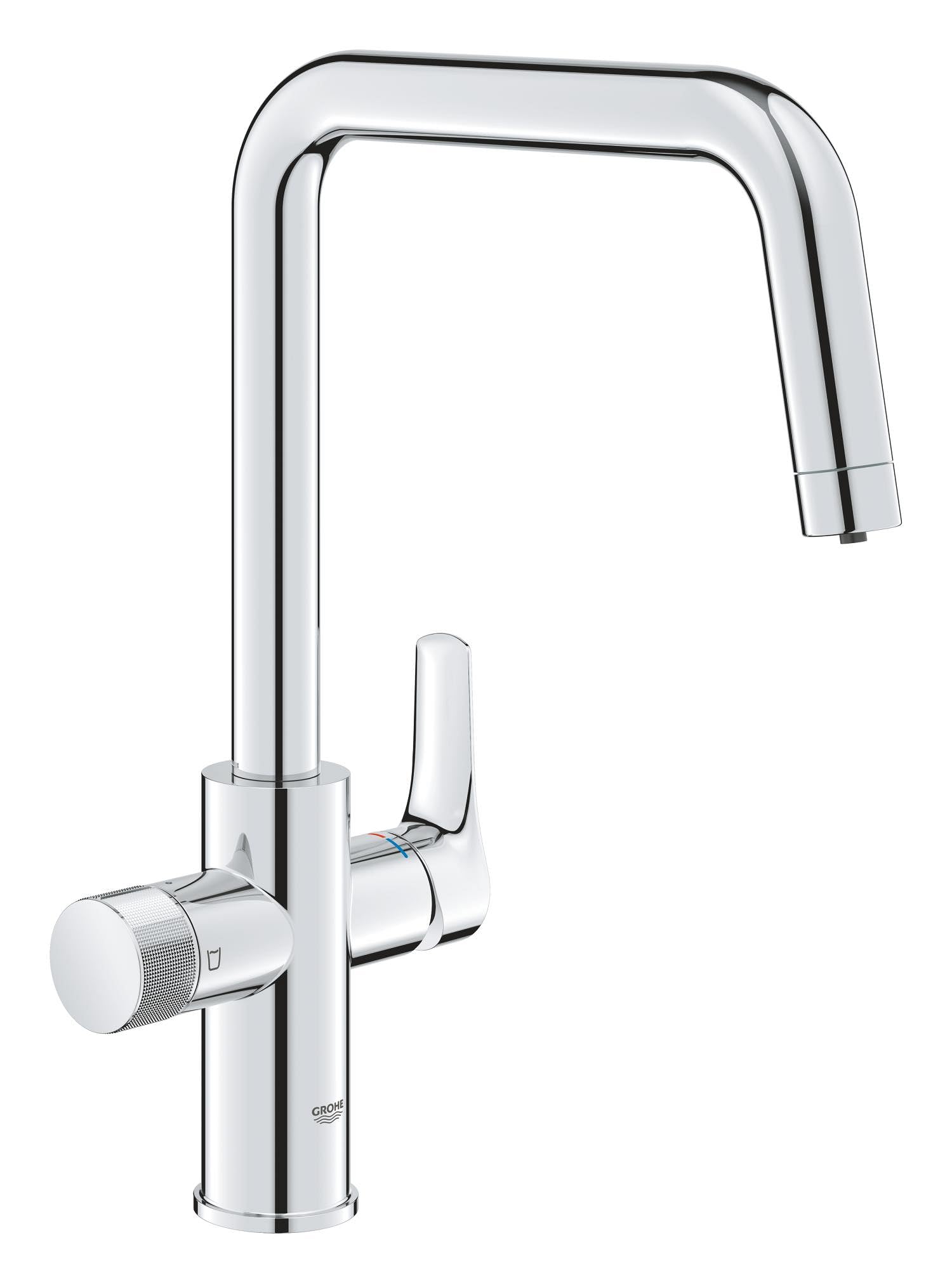 GROHE Blue Pure, Küchenarmatur, mit Filterfunktion (Gefiltertes Wasser: separater Griff, Filter unterhalb Spüle, Wasserhahn 150° schwenkbar, U-Auslauf, ohne Filter), chrom, 30583000