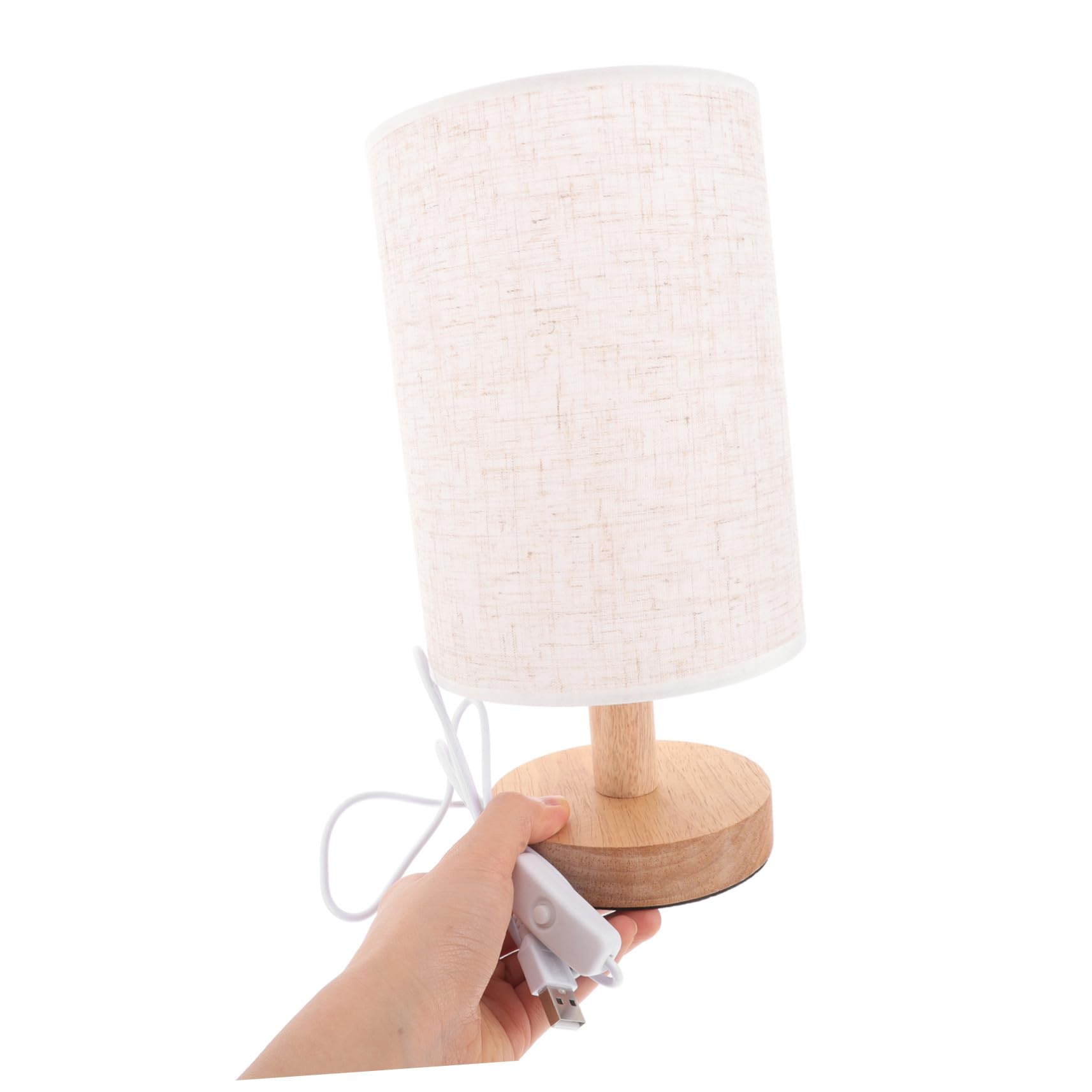 Lampada da Tavolo in Legno Massello 2 Pezzi Stile Nordico Retrò Tessuto e Metallo, Realizzazione Manuale DIY per Decorazione Casa e Luce Calda da Comodino