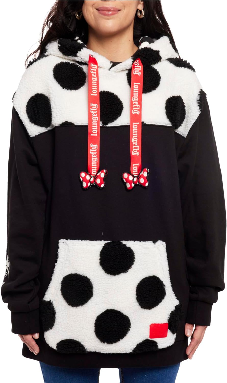 LOUNGEFLY DISNEY MINNIE ROCKS THE DOTS SHERPA UNISEX HOODIE SMALL