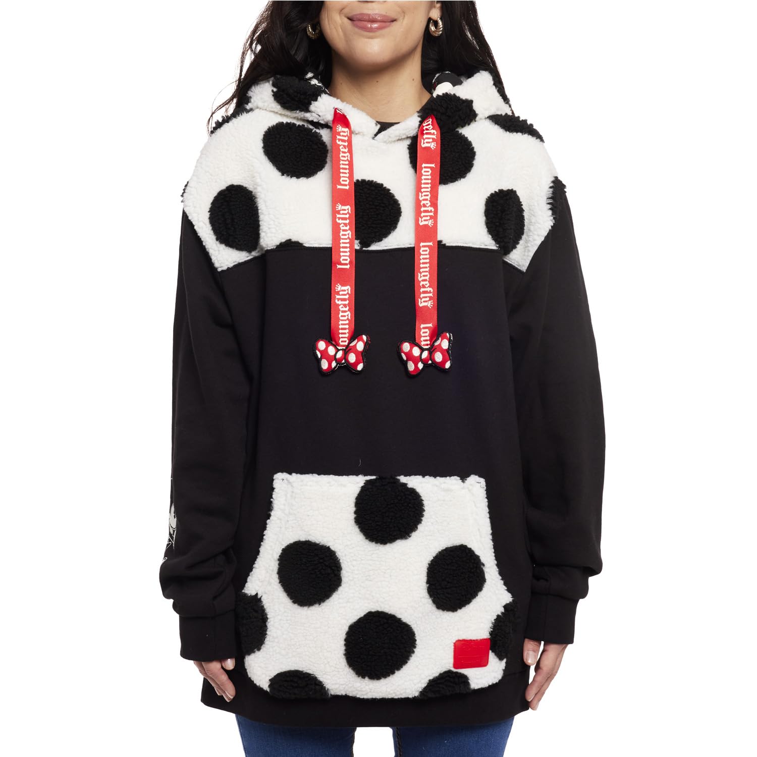LOUNGEFLY DISNEY MINNIE ROCKS THE DOTS SHERPA UNISEX HOODIE SMALL
