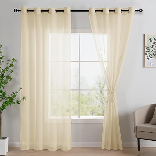JIUZHEN Cortinas semitraslúcidas filtrantes de luz con ojales, para ventana de sala de estar, balcón u oficina, 52 pulgadas de ancho x 84 pulgadas