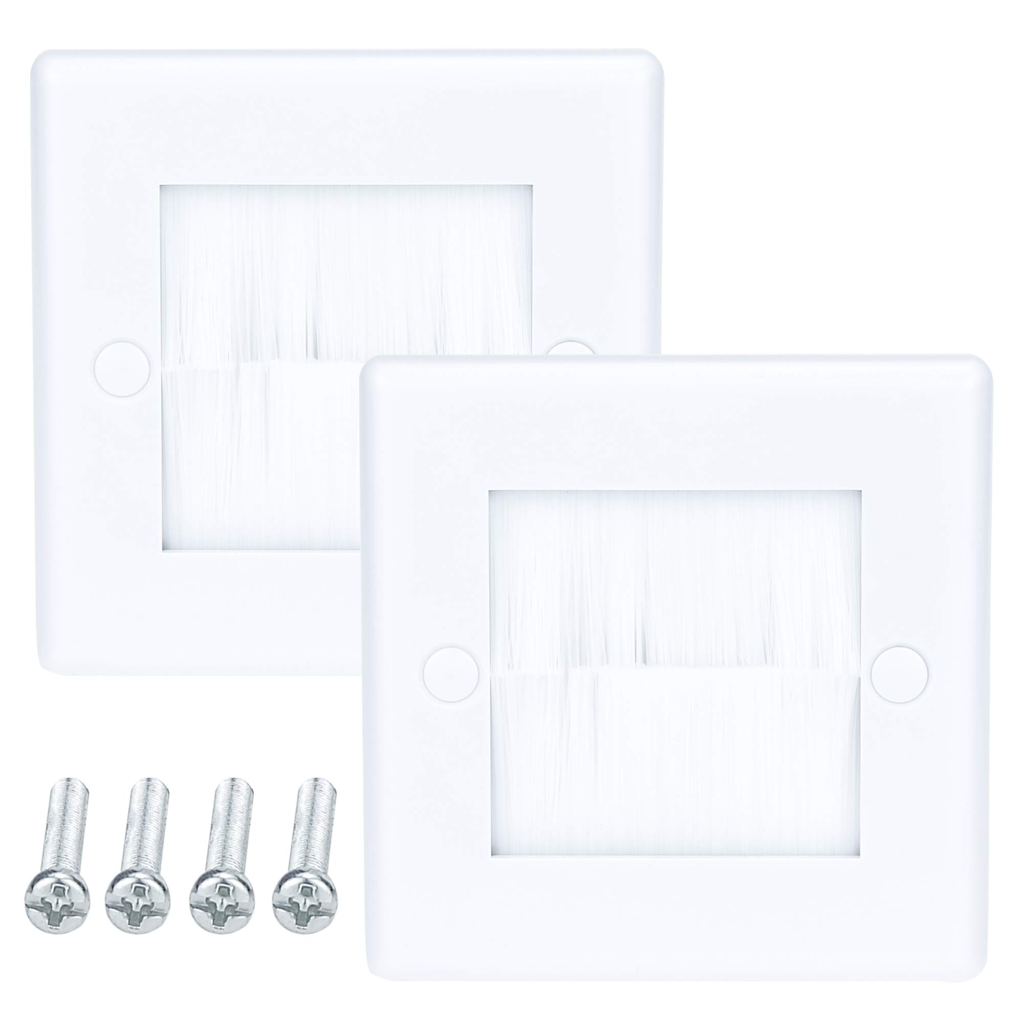 Wall Plate Cable Passthrough, 2Pack Ancable Wall Plate Decora Style for Wires Single Gang White Faceplate Standard White Wallplate with White Brushes
