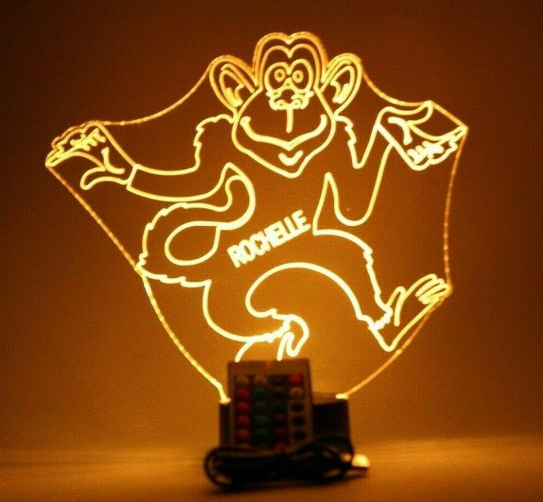 Dancing Playful Monkey Face Animal Night Light Up Lamp LED Stand Table Lamp Custom Engraved Room Decor Featuring 16 Color Changing Options | Christmas Holiday Birthday Gift | Personalized Free