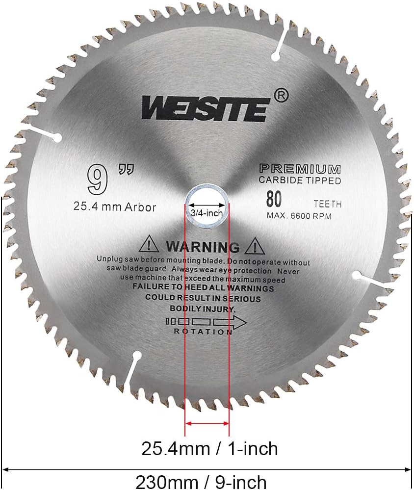 uxcell 9" Circular Saw Blade, 80T 3/4" Arbor, Wood Tungsten Carbide Tipped (TCT) Slitting Saw