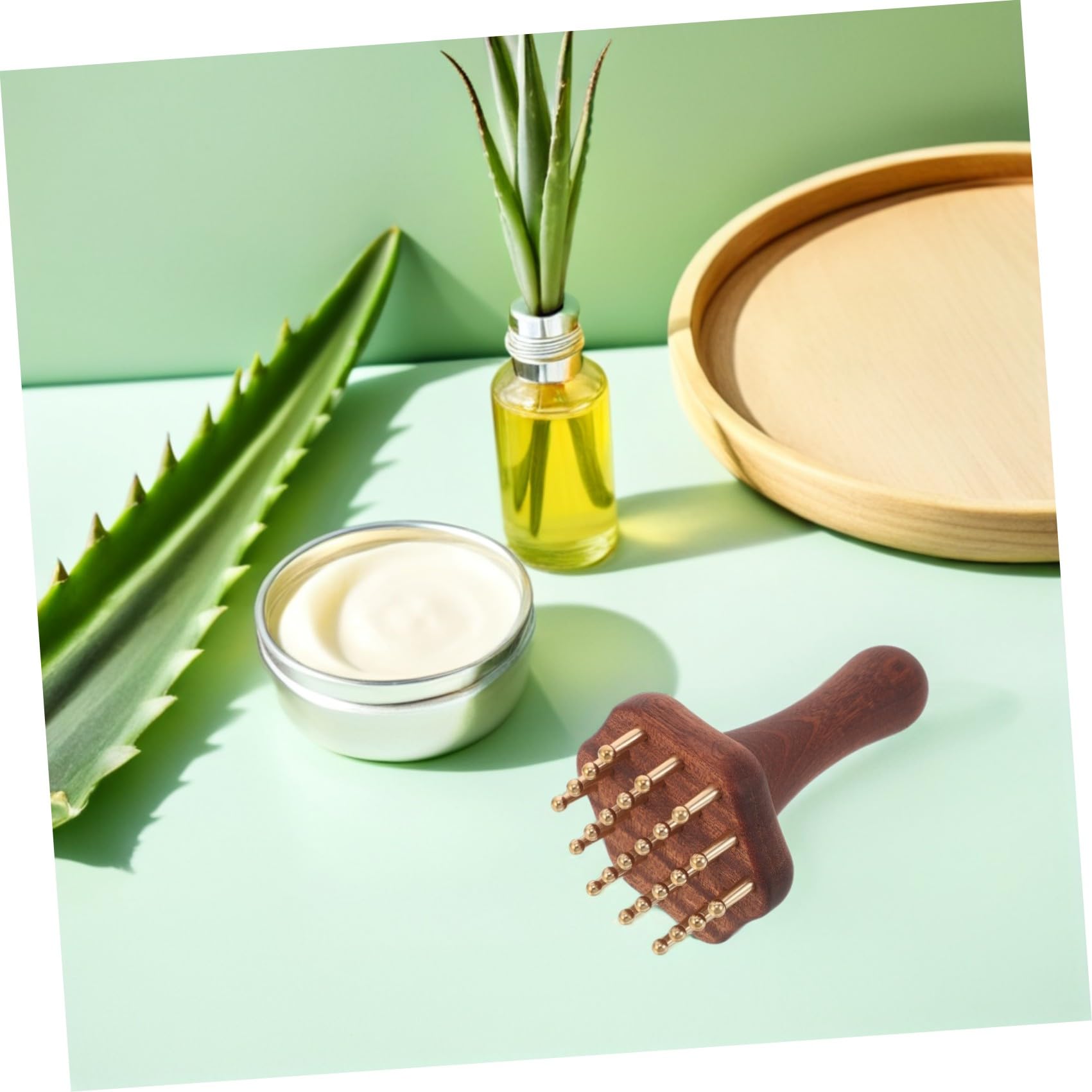 CALLARON Cepillo ergonómico de latón y madera con 24 dientes para masaje abdominal y cuidado de cuello, adecuado para spa en casa, pack doble