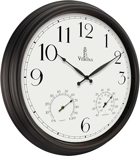 Miniatura 10 de Relojes para exteriores para patio, grande, impermeable, con termómetro, reloj de pared para interiores y exteriores de 24 pulgadas con combinación