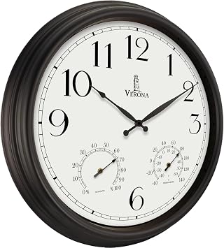 24 inch Outdoor Clocks for Patio Large Waterproof with Thermometer - Black Outdoor Wall Clock with Temperature and Humidity Combo - Weatherproof, Accurate & Easy to Read for Pool, Garden & Home Decor