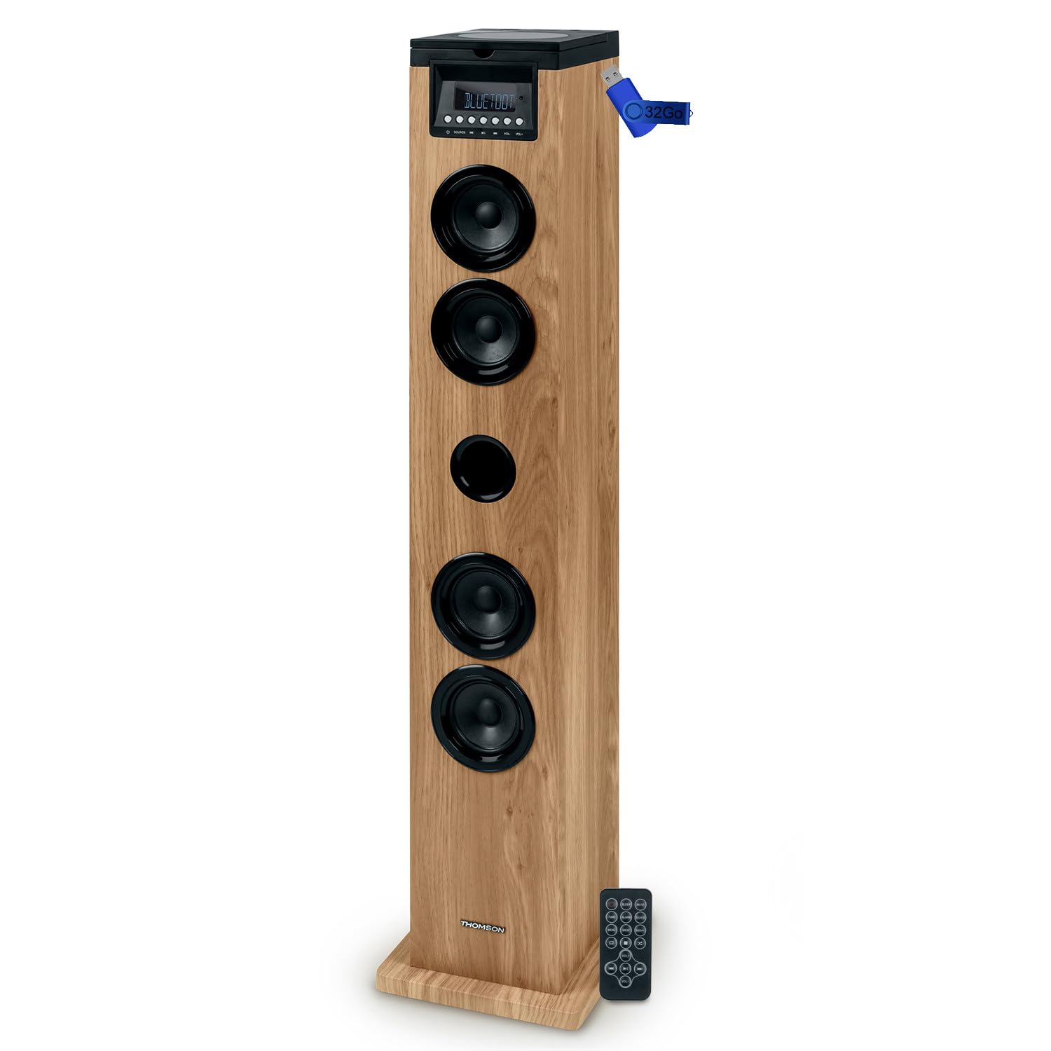 Tour de Son Thomson DS122CD - 60W - Multimedia Bluetooth, Lecteur CD, télécommande, AUX in, Radio FM - Bois/Noir+Clé USB 32G