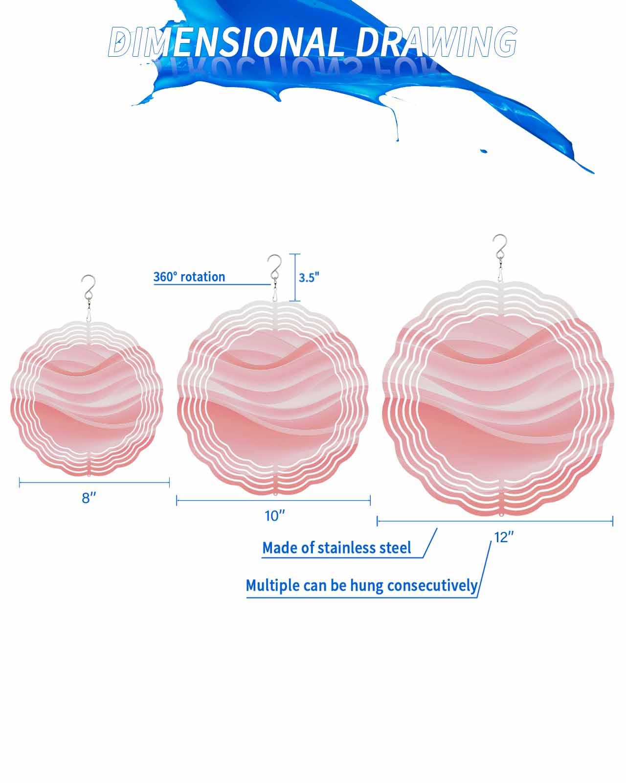 Abstract Wind Spinners, Gradient Pink Fluid Hanging Wind Spinners for Yard and Garden 3D Stainless Steel Metal Sculptures Crafts Ornaments 10 Inch