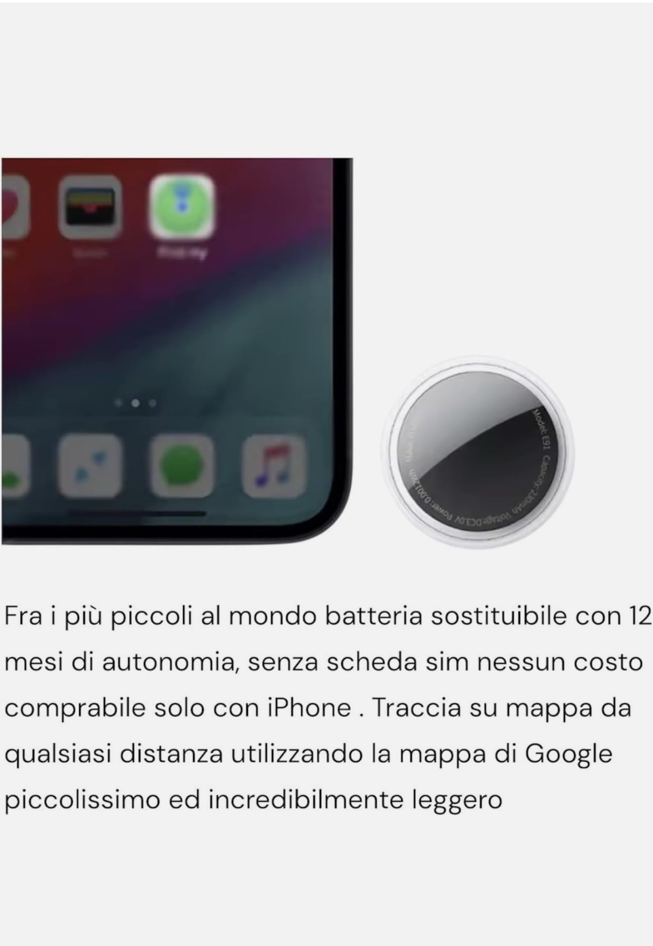 Mini GPS Tracker Micro Localizzatore Satellitare per iPhone, Senza SIM, 12 Mesi di Autonomia, auto moto, bambini