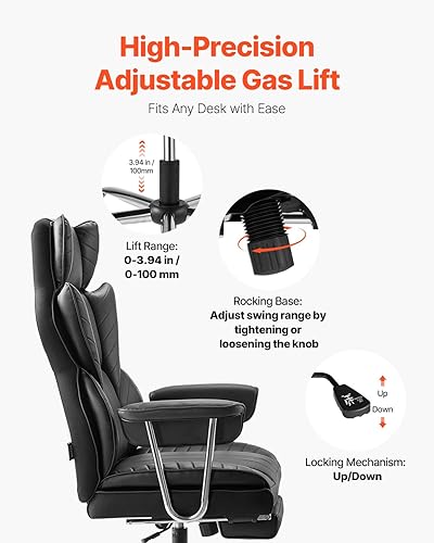 Miniatura 8 de VEVOR Silla de oficina ejecutiva con reposapiés, silla de oficina de gran tamaño de 400 libras con almohada lumbar y reposabrazos extraíbles, silla