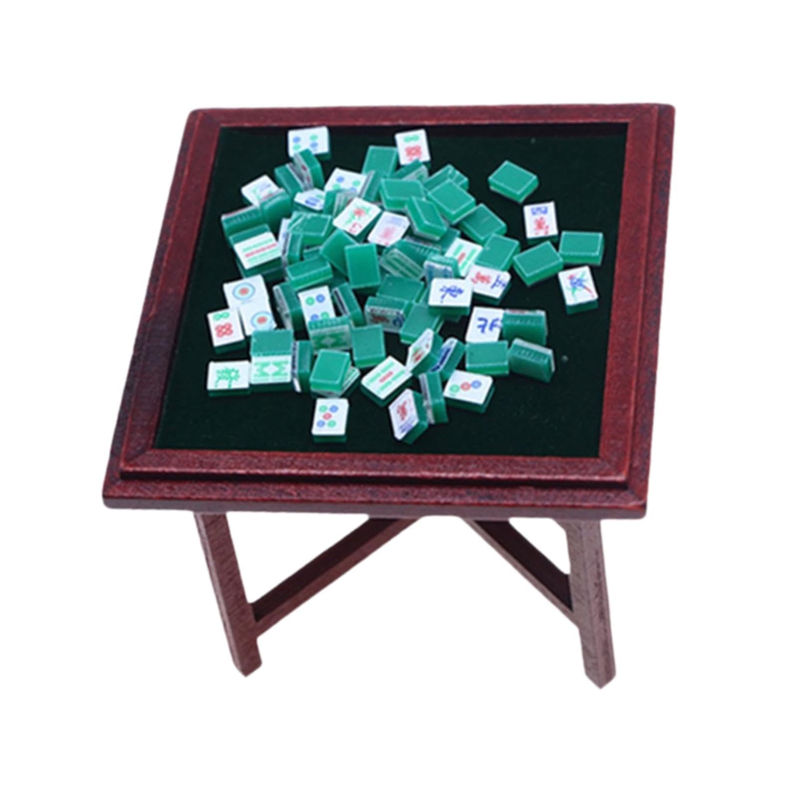 5 zestaw 1:12 miniaturowy zestaw mahjong drewniany ręcznie robiony domek dla lalek mahjong meble model mahjong zestaw stołowy zielony bez krzesła