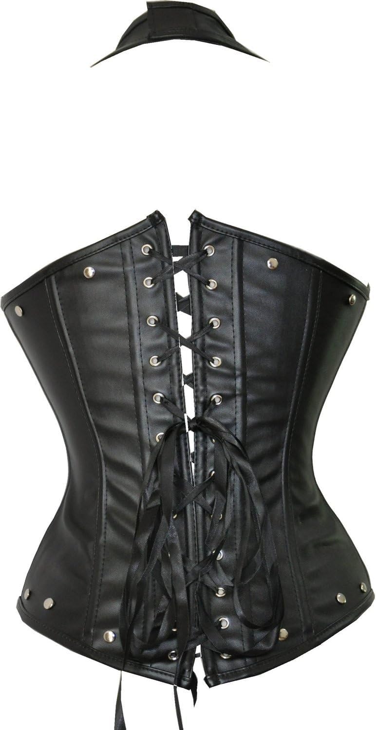 ADELCE Women's Steampunk Faux Leather Bustier Halter Shoulder Straps Underbust Corset Top