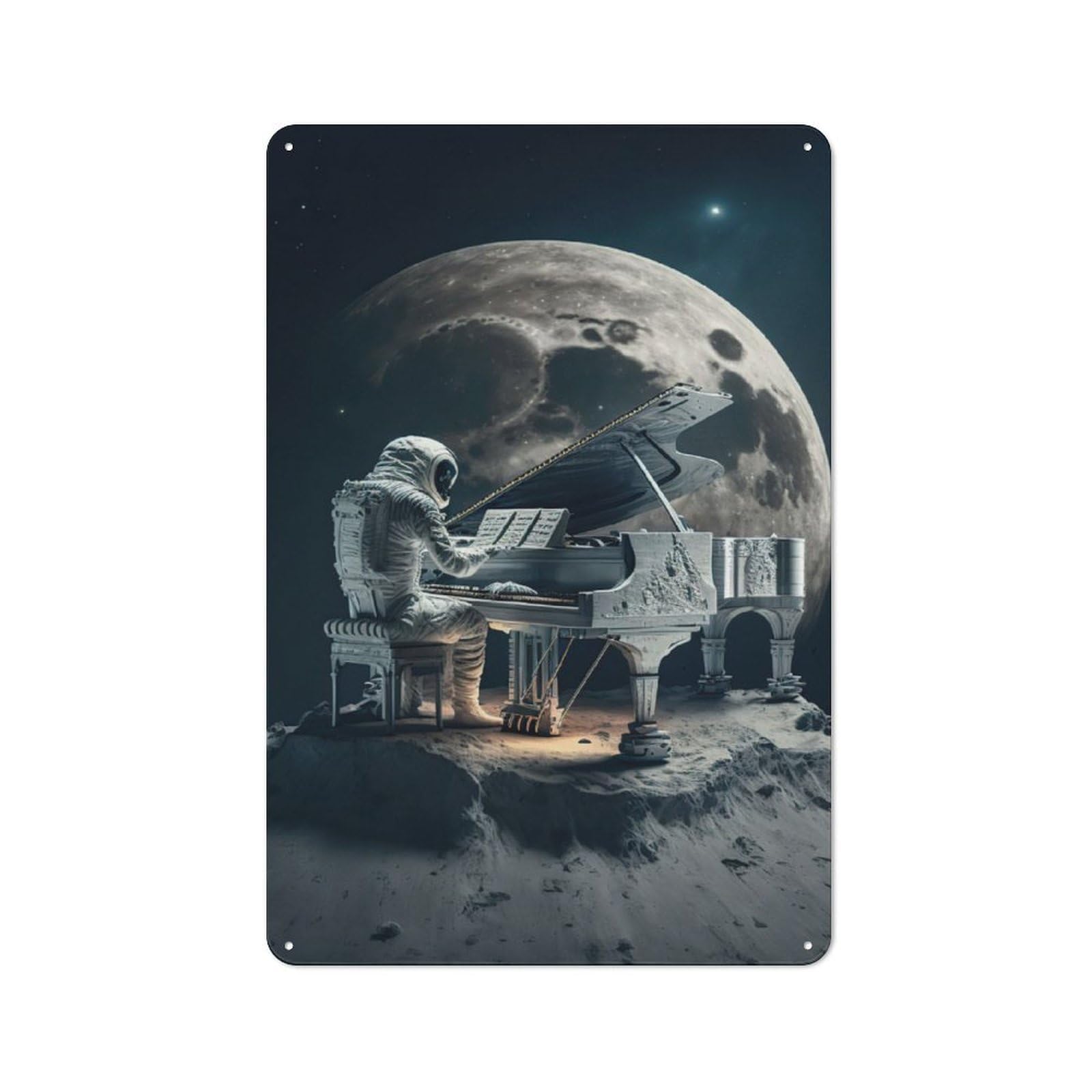 Junmoney Piano In Space Tin Wall Plaque 30X20cm With For Bar Or Restaurant, Suited To Bar Decor Enthusiasts