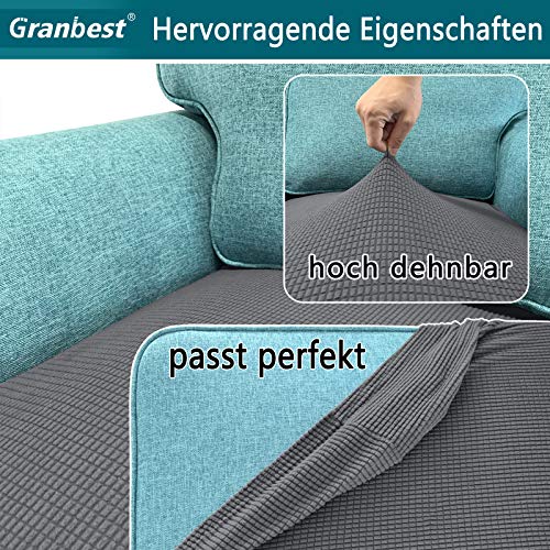 Granbest High Stretch Sofa Sitzkissenbezug Superweicher Sofa Sitzbezug Sitzkissenschutz Jacquard Spandex Stoff mit Elastischer Unterseite(3 Sitzer,Grau)