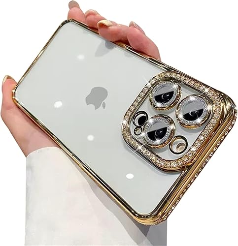 MINSCOSE Funda compatible con iPhone 12 Pro Max de 6.7 pulgadas, funda de lujo y flexible con diamantes de imitación brillantes con cristal