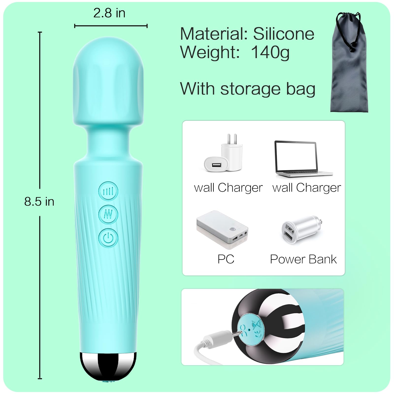 Vibrator Wand,Adult Sex Toy Wand, G Spot Dildo, Clit Vibrator, Sex Vibrators,Clitoris Stimulation,with 8 Speeds & 20 Patterns,Fully Waterproof,Vibrating Wand for her Pleasure (Rose Red): Large Blue