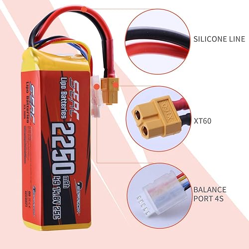 Miniatura 3 de SUNPADOW 14.8V 4S RC Lipo Batería 25C 2250mAh con XT60 Plug para RC Avión Quadcopter Helicóptero Drone FPV Racing Hobby